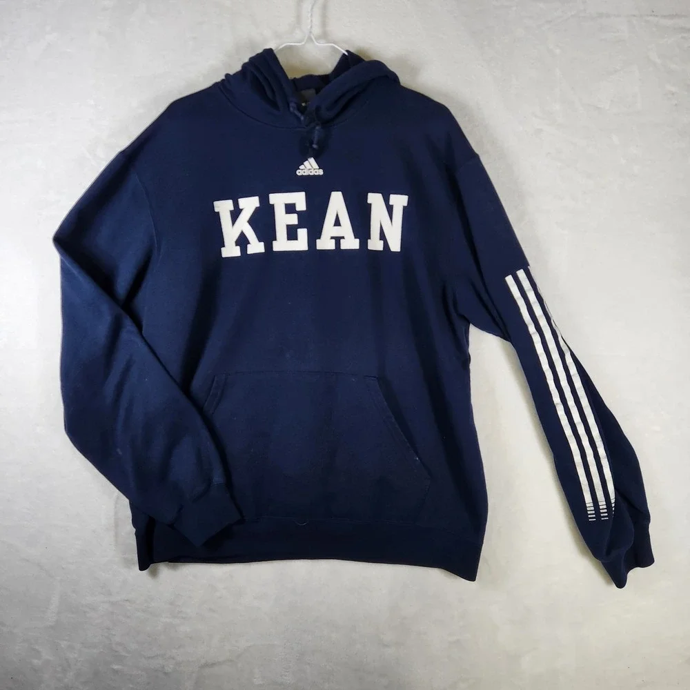 Adidas Kean University Hoodie Navy Blue‎ Sweatshirt 3-Stripes Pullover L
